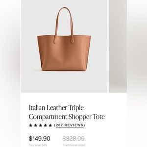 Brand New Quince Italian Leather Triple Compartment Work Tote